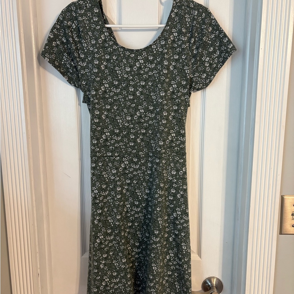 Hollister Green Floral Dress with Cross Back